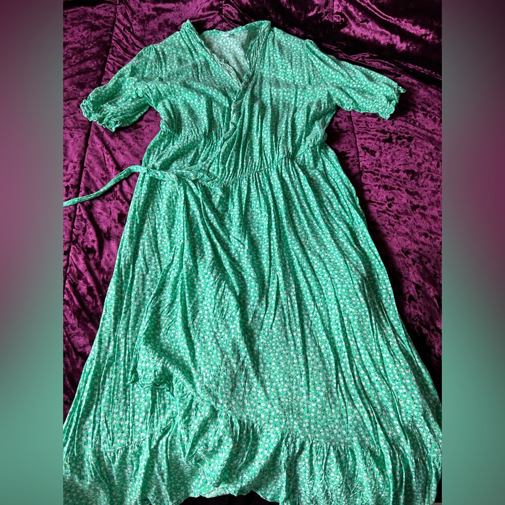 Green floral wrap dress